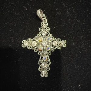 Intricate Silver Cross with Gem Accents